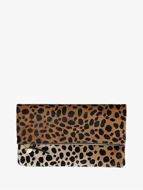 Clare V. Leopard Calf Hair Fold Over Clutch